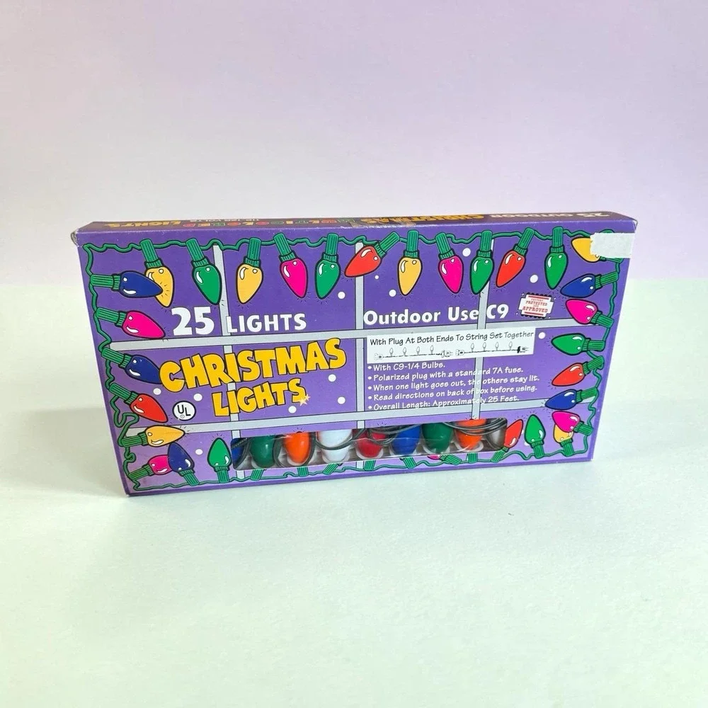 Vtg Christmas 25 Outdoor Multicolored C7 Lights 25-ft NIB Tested Works